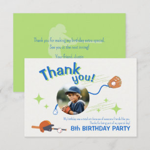 Carte De Remerciements Thème d'anniversaire baseball ludique pour enfants