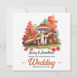 Carte De Remerciements Thème d'automne avec mariage d'aquarelle de champi