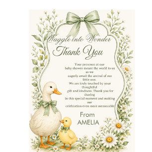 Carte De Remerciements Thème de canard floral vert sauge vintage modifiab