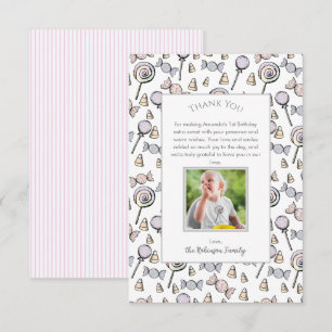 Carte De Remerciements Thème de Candy Sweet Little One 1er Anniversaire