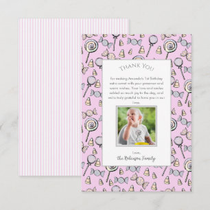 Carte De Remerciements Thème de Candy Sweet Little One 1er Anniversaire