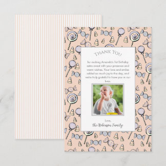 Carte De Remerciements Thème de Candy Sweet Little One 1er Anniversaire