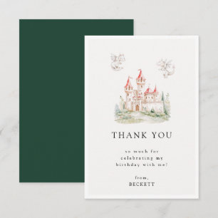 Carte De Remerciements Thème de château de dragon mignon pour fête d'anni