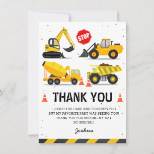 Carte De Remerciements Thème de construction Camions Anniversaire de enfa
