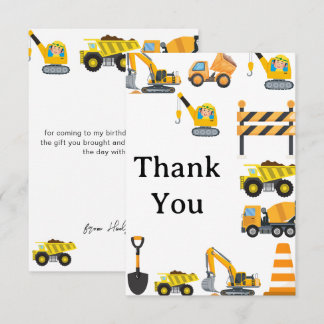 Carte De Remerciements Thème de fête d'anniversaire Construction pour gar