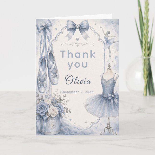 Carte De Remerciements Thème de fête de ballet tutu bleu (Devant)
