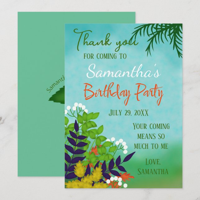 Carte De Remerciements Thème de jardin d'anniversaire (Devant / Derrière)