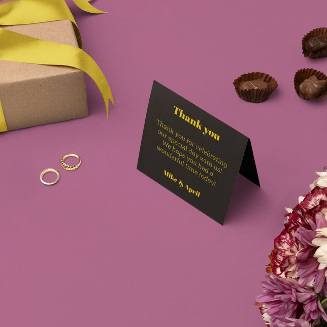 Carte De Remerciements Thème de Mariage doré noir riche (Thank you card in rich golden and black theme )