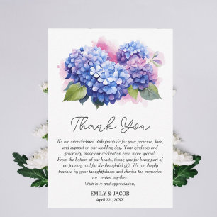 Carte De Remerciements Thème de mariage floral Hortensia Bleu 