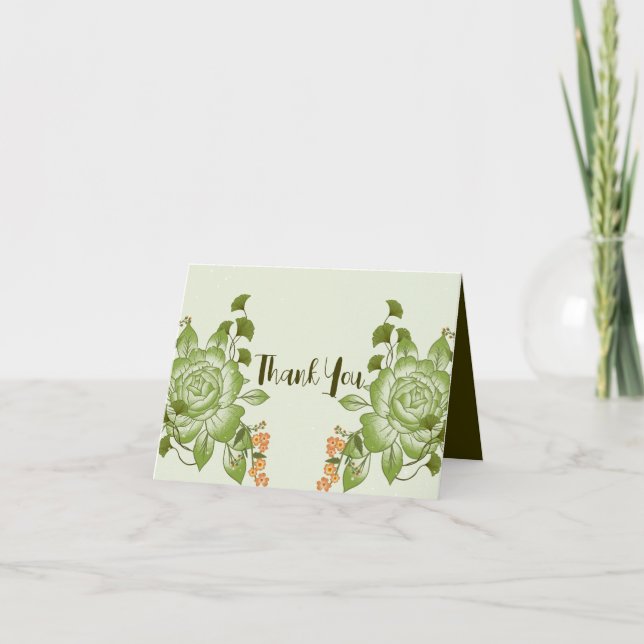 Carte De Remerciements Thème de Mariage Floral Rose vert (Devant)