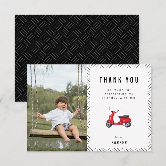 Carte De Remerciements Thème de moto rétro rouge pour anniversaire en pho (Devant / Derrière)
