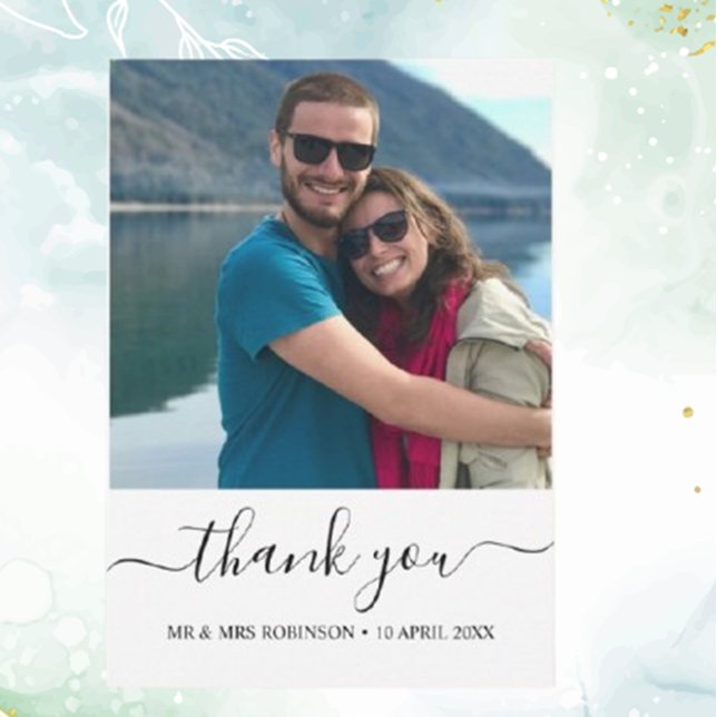 Carte De Remerciements Thème de remerciement de mariage détendu avec phot (Create heartfelt wedding thank you cards with a custom photo and relaxed theme. )