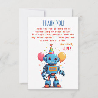 Carte De Remerciements thème de robot avec ballons aquarelle