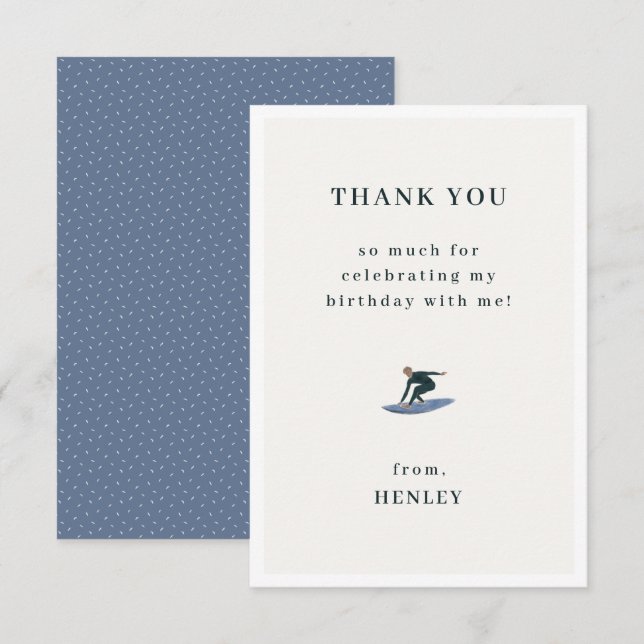Carte De Remerciements Thème de surf cool pour anniversaire (Devant / Derrière)