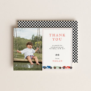 Carte De Remerciements Thème de voiture de course rétro pour photo d'anni