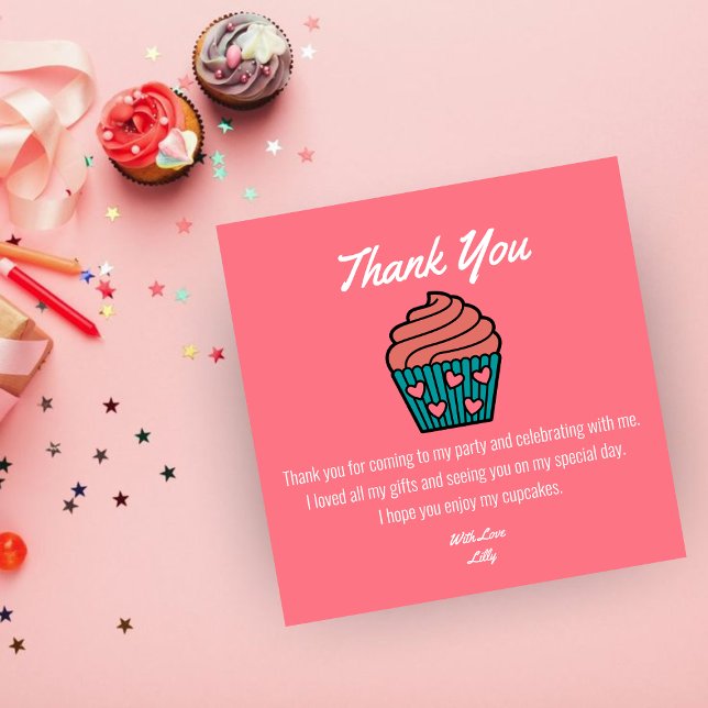 Carte De Remerciements Thème Deux Douces 2e Anniversaire Gâteau Cupcake F (Créateur téléchargé)