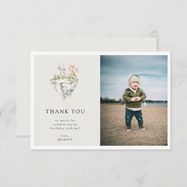 Carte De Remerciements Thème Dragon mignon Anniversaire Photo (Devant / Derrière)