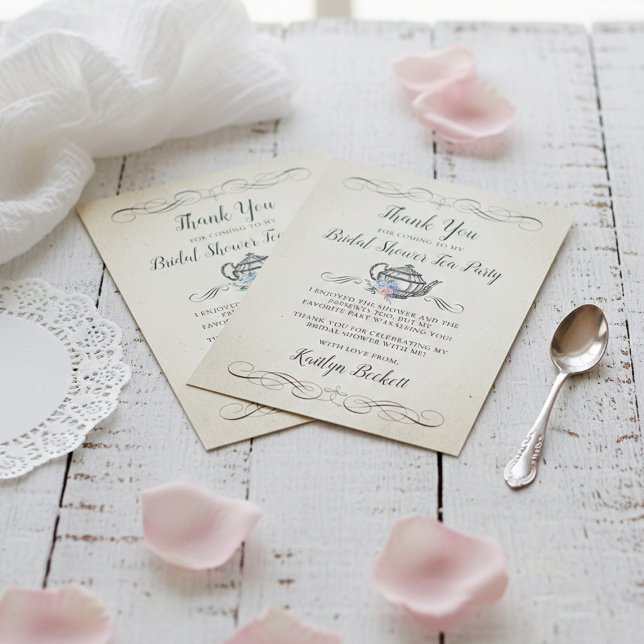 Carte De Remerciements Thème élégant de thé à la mode rétro | Enterrement (Créateur téléchargé)