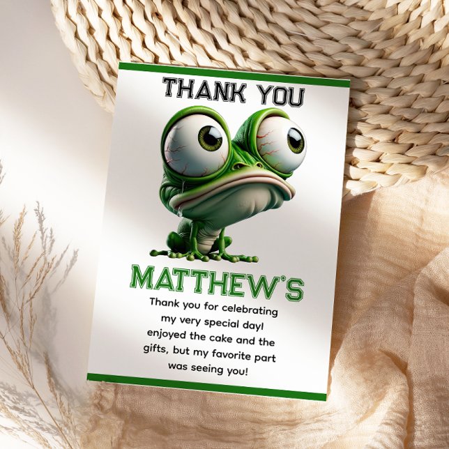 Carte De Remerciements Thème Ferme de Grenouille Mignonne Fou 1er Anniver (Cute Crazy Frog Farm Theme 1st Birthday Thank You Card
)