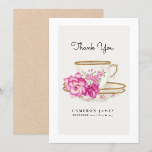 Carte De Remerciements Thème floral victorien antique Tasse à thé Rose Th