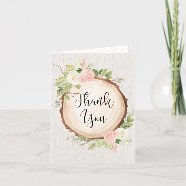 Carte De Remerciements Thème forestier rustique aux fleurs rose blush (Devant)