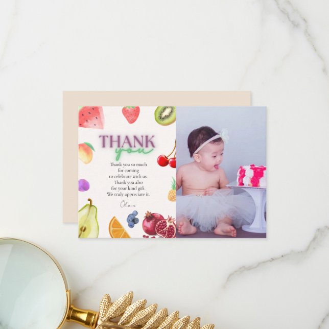 Carte De Remerciements Thème Fruit 2ème anniversaire (Devant/Arrière en situation)