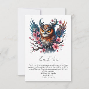 Carte De Remerciements Thème gothique Mariage floral de hibou drôle