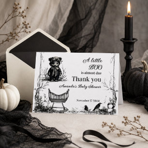 Carte De Remerciements Thème Halloween Ours Noir Baby Shower Little Boo
