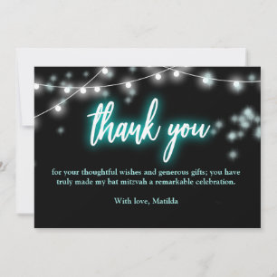 Carte De Remerciements Thème néon turquoise pour Bat Mitzvah