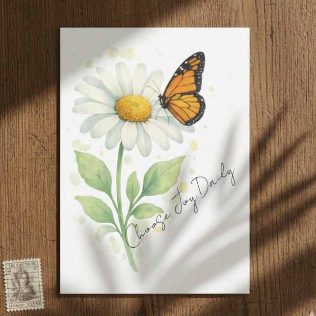 Carte De Remerciements Thinking of You Notecard - Daisy & Butterfly (Daisy and monarch butterfly note card)