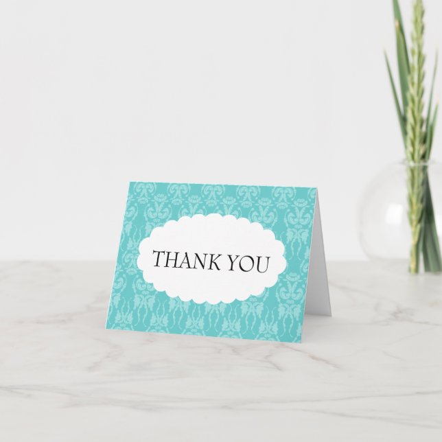 Carte De Remerciements Tiffany Teal Damask Wedding (Devant)