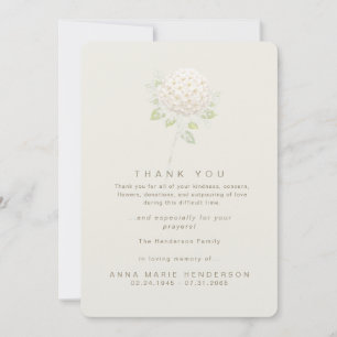 Carte De Remerciements Tige d'hortensia blanc Remerciement de deuil funér