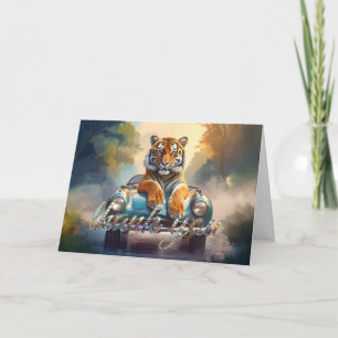Carte De Remerciements Tigre assis sur une voiture de sport