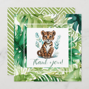 Carte De Remerciements Tigre tropical et Baby shower de feuillage de la J