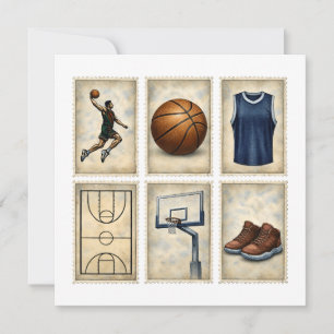 Carte De Remerciements Timbres de basket-ball vintage Collection de sport