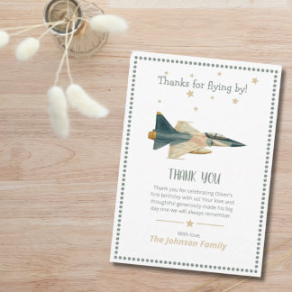 Carte De Remerciements Time Flies fighter jet Airplane Boy First Birthday