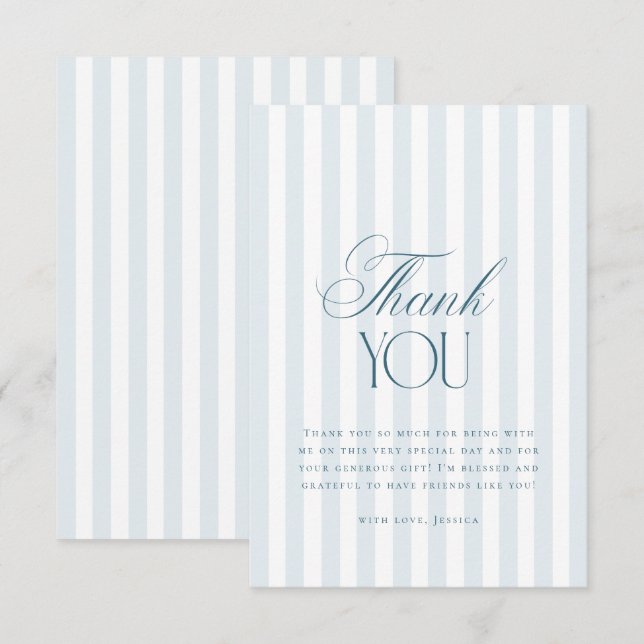 Carte De Remerciements Timeless Blue Stripes Bridal Shower (Devant / Derrière)