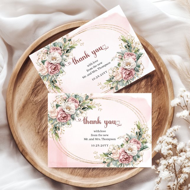 Carte De Remerciements Timeless Dusty Pink Floral Greenery Wedding Thank  (Timeless Dusty Pink Floral Greenery Wedding Thank You Card

)