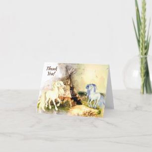 Carte De Remerciements Tipi Tribal et Chevaux Amoureux Boho Teepee
