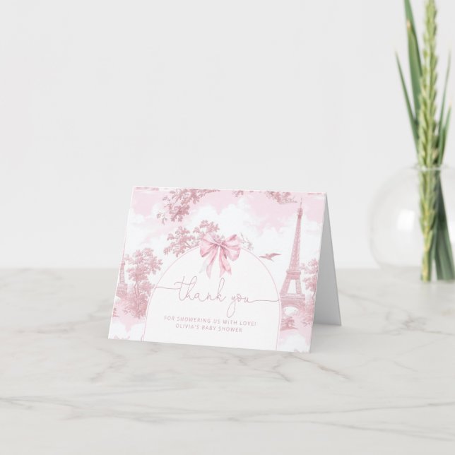 Carte De Remerciements Toile de Jouy French bonjour bebe pink baby shower (Devant)