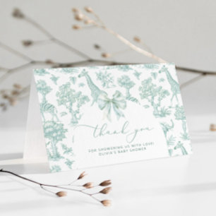 Carte De Remerciements Toile de Jouy Safari Baby shower vert Bow