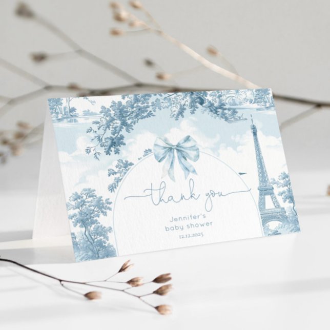 Carte De Remerciements Toile de Jouy Tour Eiffel française Baby shower (Créateur téléchargé)