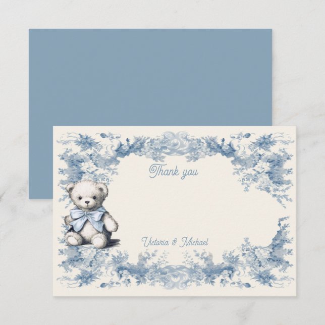 Carte De Remerciements Toile Floral Teddy Bear (Devant / Derrière)