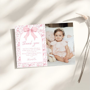 Carte De Remerciements Toile rose Bow Chinoiserie Floral Anniversaire