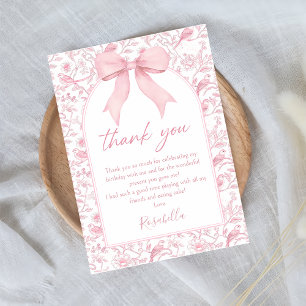 Carte De Remerciements Toile rose Bow Chinoiserie Floral Anniversaire