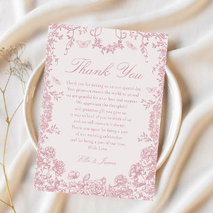 Carte De Remerciements Toile rose Chinoiserie Floral Mariage