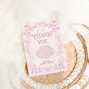 Carte De Remerciements Toile rose Floral De Jouy Baby shower fille