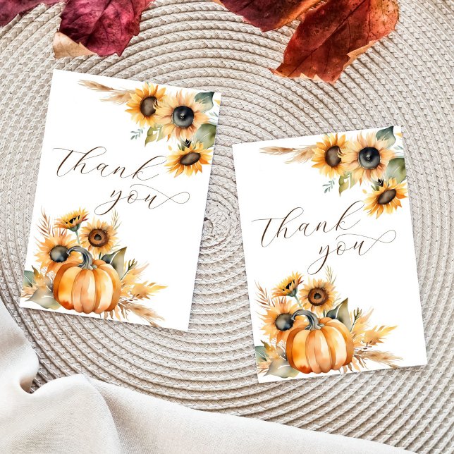 Carte De Remerciements Tombé amoureux boho citrouille tournesols douche d (Boho fall themed bridal shower wedding thank you cards template earthy pumpkins sunflowers pampas)