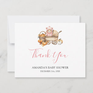 Carte De Remerciements Tombez amoureux Fille rose Ours à carreaux Baby Sh