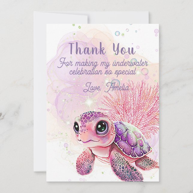 Carte De Remerciements Tortue 7e anniversaire, sous la mer, (Devant)